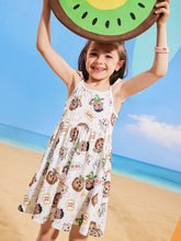 2pcs/Set Young Girls Cartoon Character Print Cute & Sweet Spaghetti Strap Dress